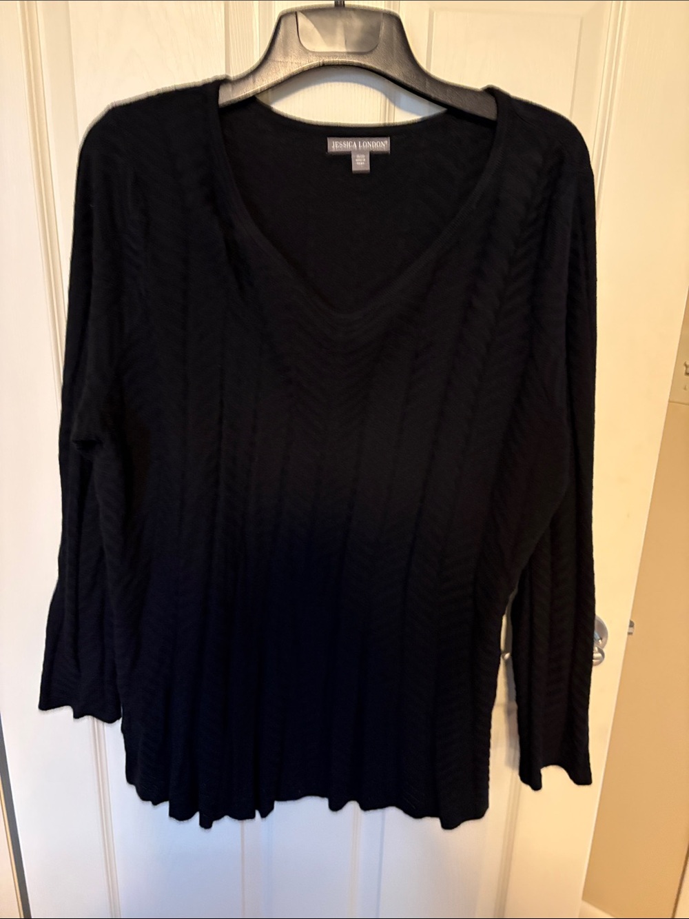 Jessica London Black V-Neck Cable Knit Top